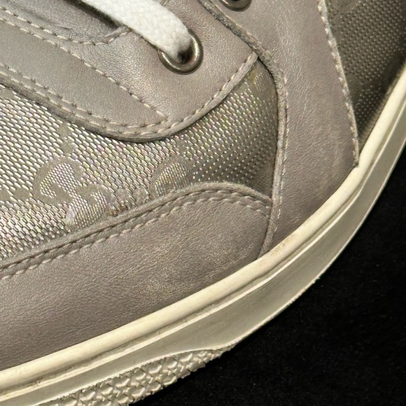 Rare find! Gucci Mens GG Silver Metallic High Top Sneaker - Size 44 EU/11 US - Picture 9 of 14